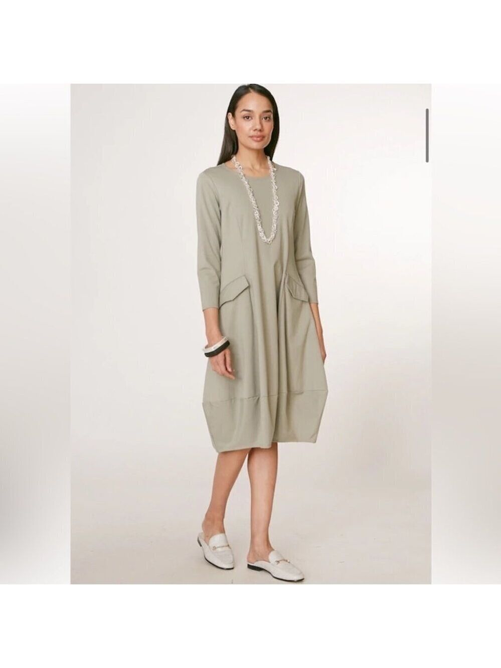** Wynne Layers 3/4 Sleeve Sage Green Jersey Balloon Dress Size XS